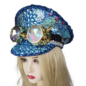 Manwu Factory Blue Queen strass strass cappello capitano con paillettes borchiate gioiello per ardere uomo Festival Festival musicale