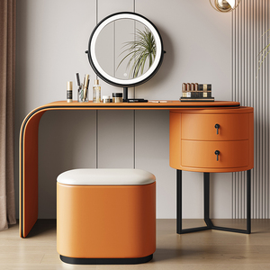 Ensemble de coiffeuse moderne de luxe en bois <span class=keywords><strong>blanc</strong></span> pour chambre à coucher avec tiroirs, miroir LED, meuble multifonctionnel au design unique - Product Image 3