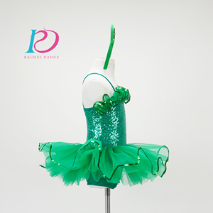 Costume de danse de grenouille pour filles, <span class=keywords><strong>jupe</strong></span> <span class=keywords><strong>tutu</strong></span> en polyester/rayonne verte scintillante avec paillettes - Product Image 3
