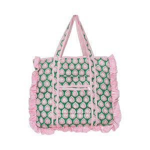Customized Quilted Cotton Vintage Floral Quilted Large Ruffle Tote <strong>Bag</strong> Handprinted <strong>Boho</strong> Shopping <strong>Bag</strong> for Women - Product Image 2
