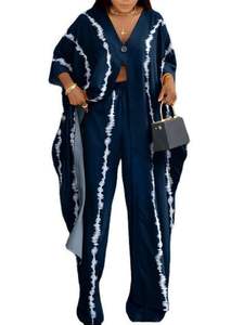 <span class=keywords><strong>Traje</strong></span> de Dos Piezas para <span class=keywords><strong>Mujer</strong></span>, Estilo Holgado con Mangas Murciélago, Cuello en V, Cintura Ajustable con Lazo, Diseño Moderno y Variado - Product Image 5