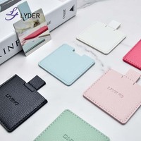 Miroir de poche compact en acier inoxydable avec logo personnalisé Lyder, petit miroir de maquillage portable en cuir PU