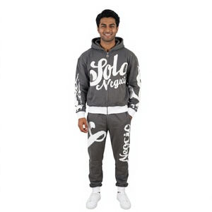 Conjunto Deportivo Personalizado para Hombre 2026, Forrado de Felpa, 500g, Spandex/Poliéster, Lavado Ácido, Color Sólido, Sudadera con Capucha y Pantalones Deportivos de Dos Piezas - Product Image 1