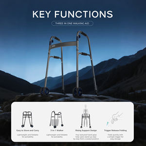 ENSU One-Click Floding Walking Aids Frame Andador de nube estándar plegable con ruedas para adultos mayores discapacitados - Product Image 3