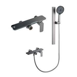 Système de <span class=keywords><strong>douche</strong></span> complet mural thermostatique en laiton brossé chromé gris fusil, haute pression, effet pluie, avec touches piano, pour salle de bain - Product Image 1