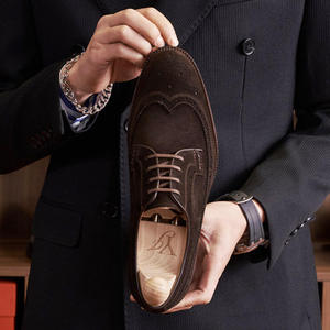 2026 New Trend Men's Suede Brogue Slip-On Closed <b>Toe</b> Formal Shoes for Summer Autumn Business Use Genuine Leather Oxfords - Product Image 5