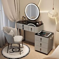 Table de maquillage multifonctionnelle intelligente pour chambre à coucher, technologie moderne noire, miroir éclairé Bluetooth