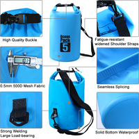 Sac étanche étanche 5L Logo personnalisé 500D PVC Camping Randonnée Nautisme Sac à dos Kayak Océan Pack Sack Sport Beach Gear