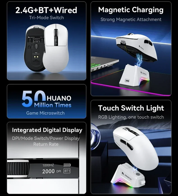 M6 Mini Usb Gaming Mouse-lightweight Ergonomic Design Paw3311 Sensor Recharger Three-mode Mouse