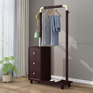 Modern Chinese Style Solid Wood Coat Rack Minimalist Design Freestanding <b>Drawer</b> Storage Home Use - Product Image 3