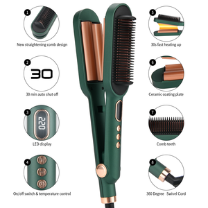 PRITECH AC Worldwide Voltage PTC Heating 2 in 1 Ceramic <strong>Hair</strong> Waver Iron <strong>Hair</strong> <strong>Straightening</strong> Brush <strong>for</strong> <strong>Thick</strong> <strong>Hair</strong> 360&deg; Swivel Cord - Product Image 3