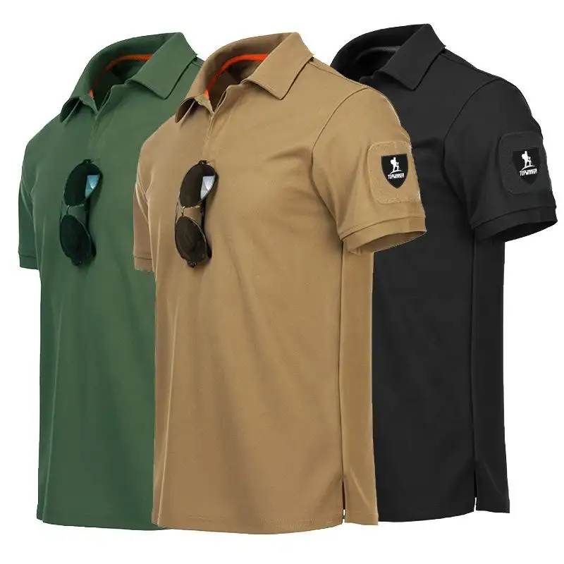 Heren Korte Mouw Snel Droog Geborduurde Poloshirts Zomer Custom Plus Size Man Kleding Tactische Effen Turn-Down Poloshirt