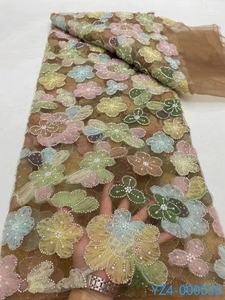 Nouveau Design Stock <span class=keywords><strong>Pas</strong></span> <span class=keywords><strong>Cher</strong></span> 3D Fleurs Dentelle <span class=keywords><strong>Tissu</strong></span> <span class=keywords><strong>Haute</strong></span> <span class=keywords><strong>Couture</strong></span> Coloré Paillettes Tulle Brodé Perlé Dentelle <span class=keywords><strong>Tissu</strong></span> - Product Image 3