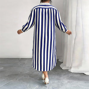 Robe chemise à rayures pour femmes <span class=keywords><strong>grande</strong></span> <span class=keywords><strong>taille</strong></span>, à manches longues, à simple boutonnage, coupe droite, jupe décontractée pour femme, <span class=keywords><strong>grande</strong></span> <span class=keywords><strong>taille</strong></span> 1XL-5XL - Product Image 2