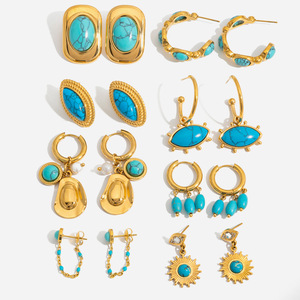 Pendientes Colgantes de Turquesa Azul, Acero Inoxidable, Forma de Estrella Geométrica, Joyería de Fiesta para Mujer - Product Image 1