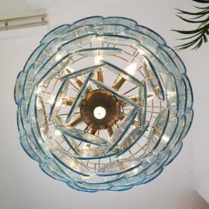 <span class=keywords><strong>Lustre</strong></span> moderne de luxe avec disques en verre bleu irisé, cadre métallique, style Art Déco, lampe suspendue à plusieurs niveaux pour salon et salle à manger - Product Image 6