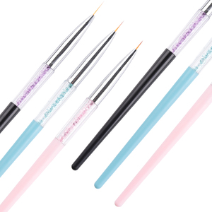 Lot de 3 pinceaux à ongles en nylon colorés avec manche en plastique à paillettes et diamants pour le nail art en salon - Product Image 1