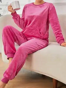 Nuevo diseño de mujer Otoño Invierno cálido grueso Loungewear manga larga pijama de franela conjunto