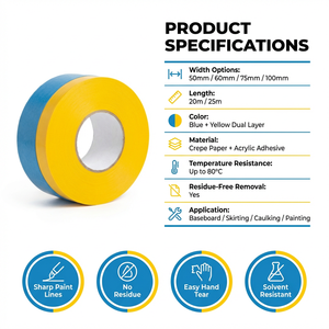 Pita Perekat Akrilik & Washi-Tec Profesional 2-in-1 Multifungsi untuk Pengecatan Plesteran Tahan UV Tanpa Residu - Product Image 5