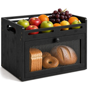 Boîte à pain en bambou à un seul niveau, rangement pour fruits et légumes, conteneur anti-poussière pour comptoir de cuisine avec porte en verre - Product Image 5