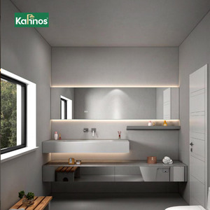 Modern Wall Mounted Hotel Use Bathroom <b>Vanity</b> Set with <b>Led</b> Backlit Square Mirror Ceramic Basin Single Sink Floating <b>Vanity</b> - Product Image 1