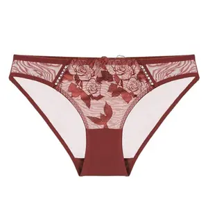 French sexy rose embroidered lace panty thin mesh breathable comfortable low waisted pants for women's panties briefs