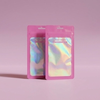 Pochette personnalisée holographique à fermeture éclair trois côtés, sac d'emballage de détail en plastique fin pour étui de téléphone ou cadeau