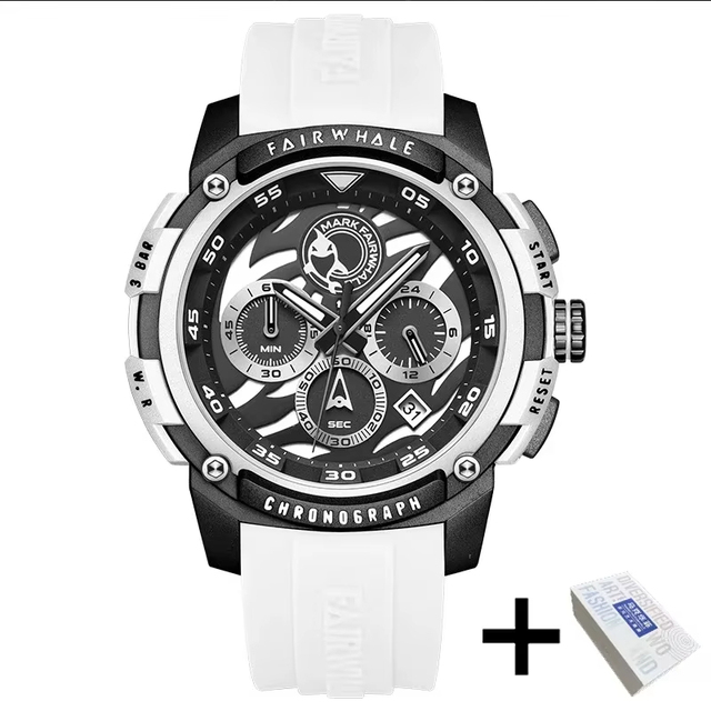 Mark Fairwhale FW-4410 Mens White Quartz Watch Luxury Sport Automatic Date Waterproof Silicone Strap Fashion Wristwatch for Men