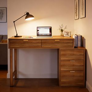 SENYU Wood Computer <b>Desk</b> <b>With</b> 2 <b>Drawers</b> And Storage Cabinet Spacious Desktop Home <b>Office</b> Study Table - Product Image 4