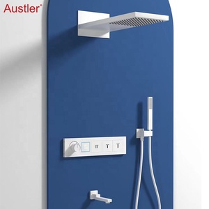 Robinet <span class=keywords><strong>de</strong></span> <span class=keywords><strong>douche</strong></span> thermostatique avec écran numérique LED moderne en laiton Ensemble <span class=keywords><strong>de</strong></span> <span class=keywords><strong>douche</strong></span> mural à 4 fonctions pour salle <span class=keywords><strong>de</strong></span> bain - Product Image 1