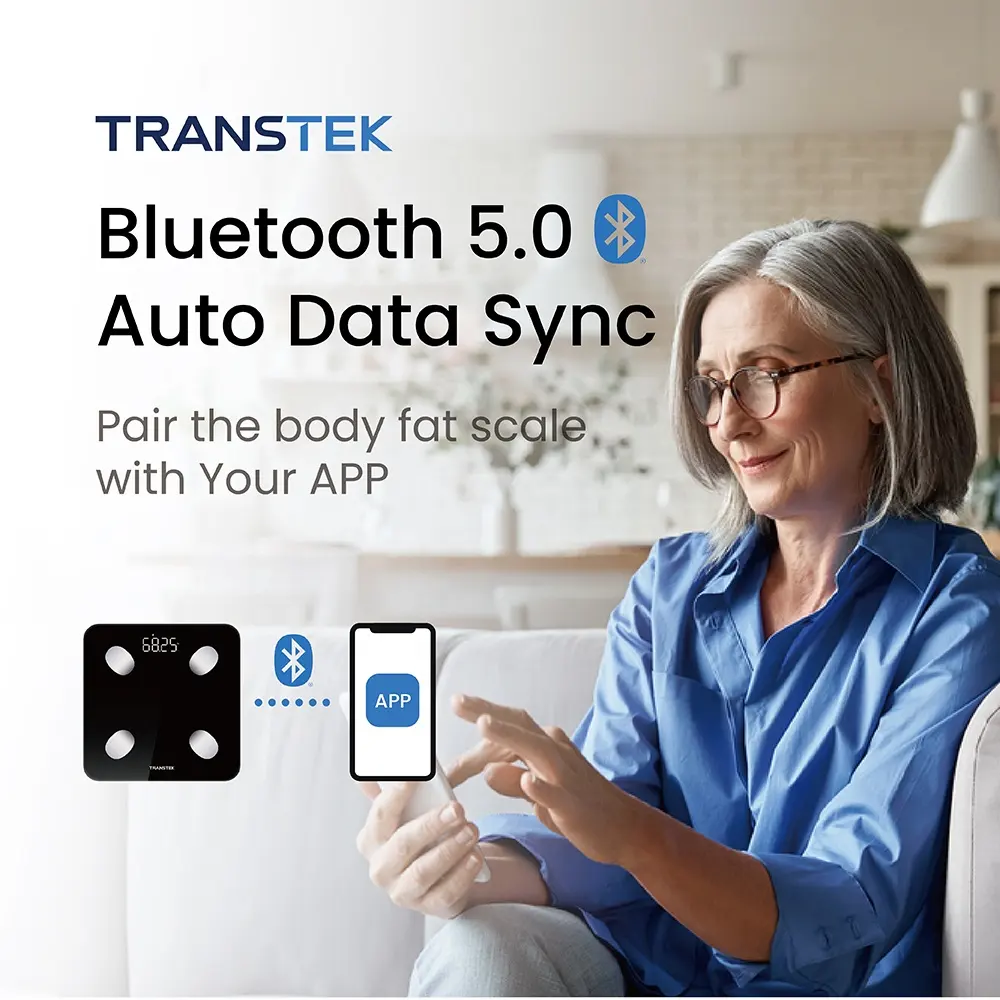 TRANSTEK Telehealth Monitoring BLE Connectable dispositivo di analisi della composizione del grasso corporeo Bluetooth monitoraggio remoto bilancia del grasso corporeo