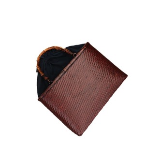Handmade Bamboo Woven <b>Tote</b> Bag Solid Color <b>Canvas</b> Lining Japanese Style Women's Handheld Crossbody Bag - Product Image 5