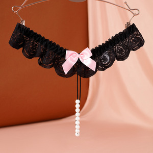 Tanga Sexy de Encaje Negro con Borla de Perlas para Mujer, Accesorios Íntimos Ding Zhi Mei - Product Image 1
