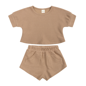 Conjuntos de Ropa de Verano para Niños Waffle Kids, Conjuntos de Dos Piezas para Niños Pequeños, Conjuntos de Ropa Personalizados para Niños, Conjuntos Cortos Lisos - Product Image 4