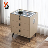 Mesita de Noche Inteligente con Cubierta de Vidrio, Carga Inalámbrica, Iluminación LED, Diseño Ecológico para Dormitorio Moderno, Sala de Estar, Muebles de Hotel