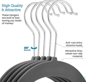 High-grade Velvet <strong>Hangers</strong> Non-slip and Durable Space-saving Closet <strong>Hangers</strong> with 360-degree Chrome-plated Swivel Hooks - Product Image 3
