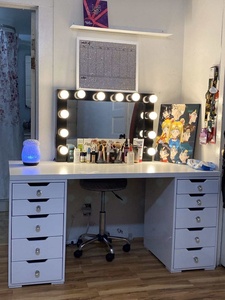 Juego de tocador de maquillaje con luz LED de diseño Simple moderno, taburete de mesa de tocador de madera personalizable, espejo de cajón para aplicación en dormitorio - Product Image 6