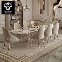 Eleganter Luxuriöser Moderner Esstisch mit Marmorplatte für Esszimmer, 6 8 12 Stühle, Hoteltisch mit 4 Acrylbeinen für Villen