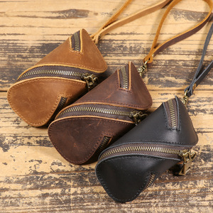 Étui à clés en cuir, mini pochette en cuir <span class=keywords><strong>de</strong></span> <span class=keywords><strong>vachette</strong></span> avec fermeture éclair pour clés <span class=keywords><strong>de</strong></span> voiture et pièces <span class=keywords><strong>de</strong></span> monnaie, personnalisation d'usine - Product Image 2