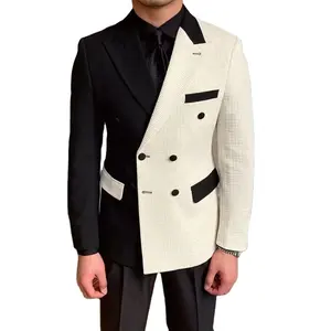 White Black Double Breasted Blazer Trouser Men'S Wedding Clothing Social Suit Costume Homme 2pcs Jacket Pants Outfit Men Suits