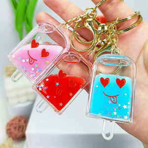 Portachiavi in acrilico con simpatico design a forma di cuore e occhi, ispirato a gelati e anime, con ciondolo a faccina di cartone animato, colore personalizzabile, regalo dolce, vendita all'ingrosso. - Product Image 2