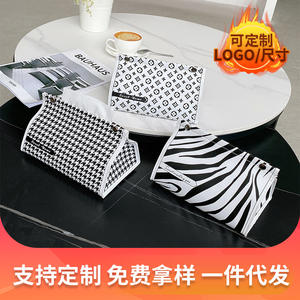 Boîte à mouchoirs en cuir pied-de-poule Sweet Home, boîte de rangement de bureau autoportante pour la décoration de salon et de la maison - Product Image 4