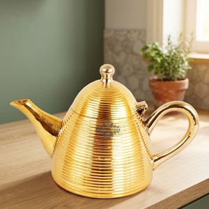 Théière en laiton doré avec couvercle et poignée, design moderne et luxueux, bouilloire à eau - Product Image 3