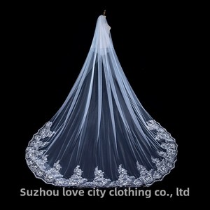 Classic Trendy Sequin Tail One-Layer 300cm 100% Polyester Lace Edge Wedding Veil Embroidered Appliques Decoration Bridal Model - Product Image 2