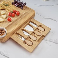 Ensemble de planche à fromage et à viande en bambou Rectangle personnalisé de qualité supérieure Couteaux pour charcuterie Snack Board Planche à découper de cuisine