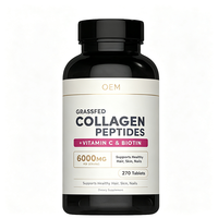 Collagène de bovins nourris à l'herbe 6000mg avec Vitamine C Biotine Cheveux Peau Ongles 270 Comprimés