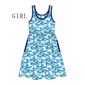 Neuankömmling Custom Girls Dress Schönes Beach Style 100% Strick Baumwolle Bedrucktes Mädchen Sommerkleid
