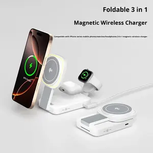 <span class=keywords><strong>Chargeur</strong></span> sans fil magnétique 3-en-1 en métal pour téléphones certifiés QC4.0 15W et station de charge pour montres connectées, compatible et certifié ROHS - Product Image 4