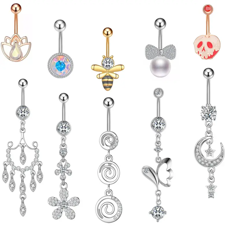 Hot Sale 316L Surgical Steel Bee Belly Button Rings Piercing Jewelry Wholesale