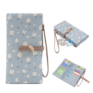 Prettyzys Cartera Larga de Mujer con Diseño de Rayas, Bordado de Letras y Flores, de Cuero PU, con Cierre de Broche, Impermeable, Monedero de Poliéster - Product Image 1